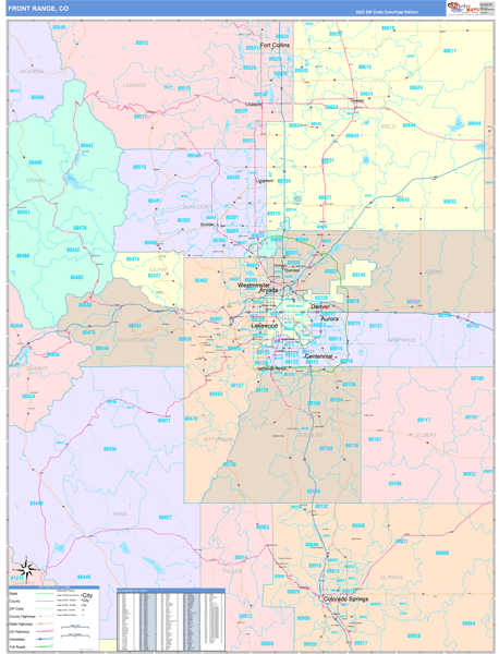Front Range Metro Area Wall Map Color Cast Style